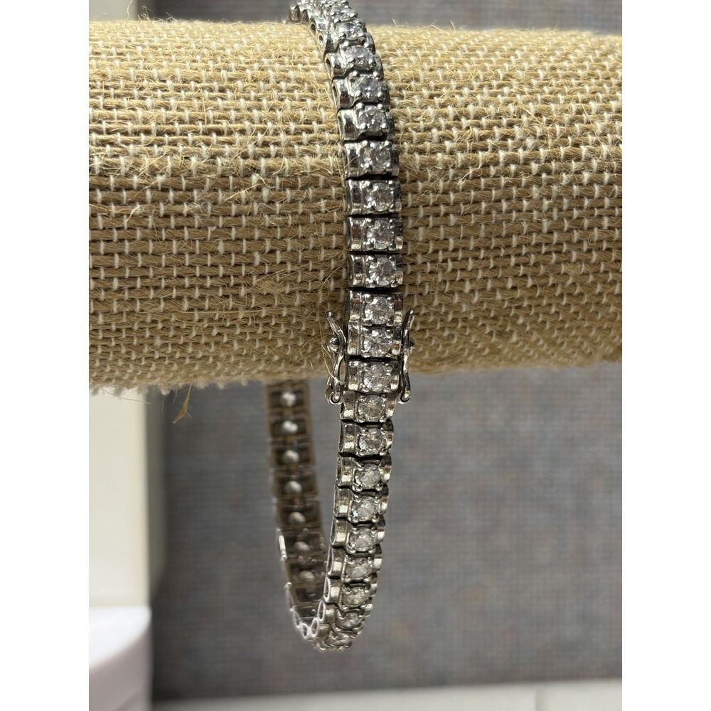 Vintage 925 Sterling Silver DQCZ Tennis Bracelet Cubic Zirconia Box Clasp